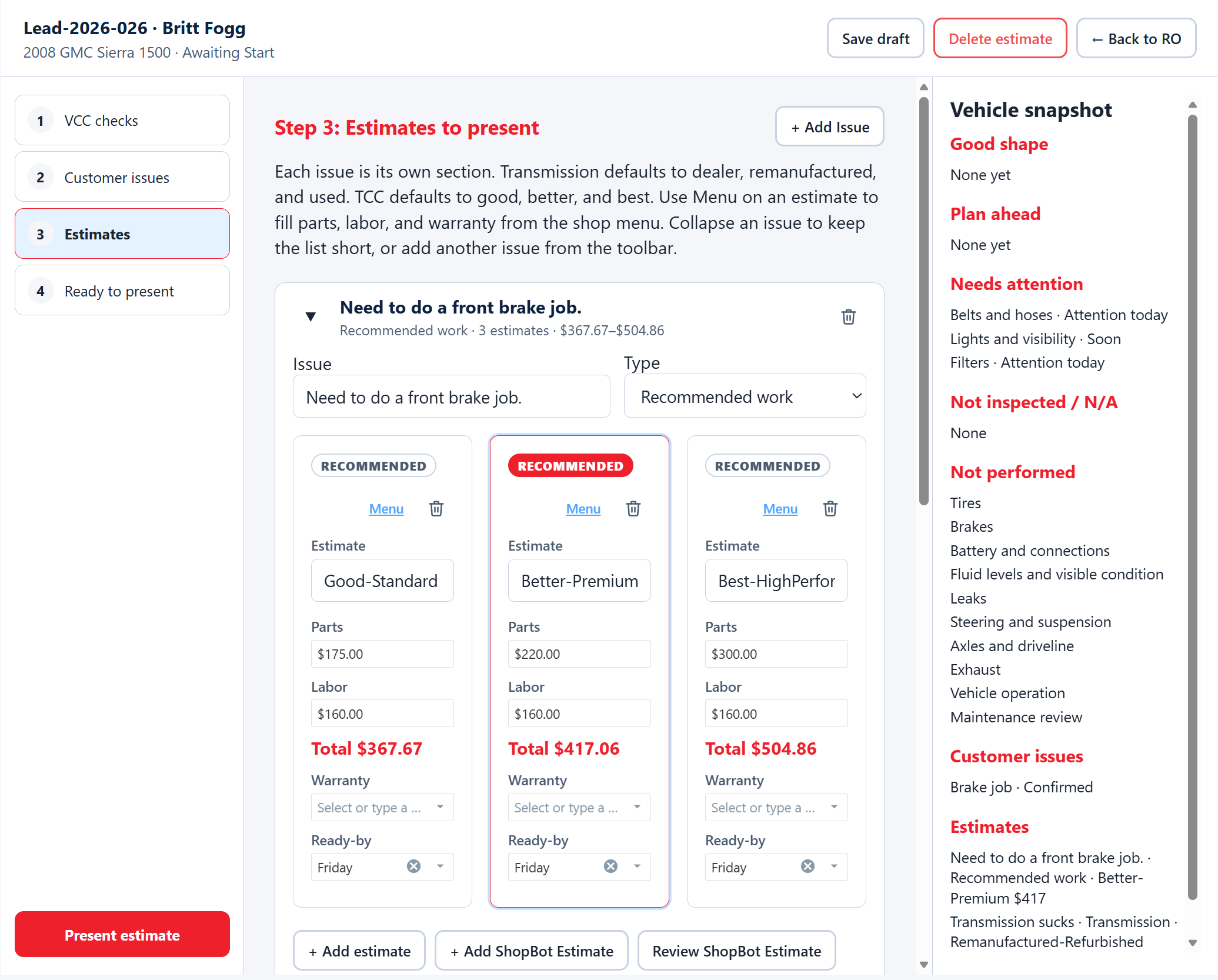 ShopOps estimates and coaching
